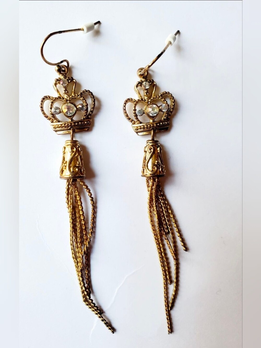 Crown dangle earrings embellished with stones. New, never worn